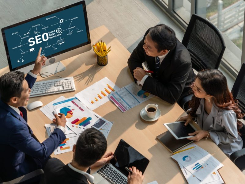 SEO search engine optimization for modish e-commerce and online retail business showing  on computer screen